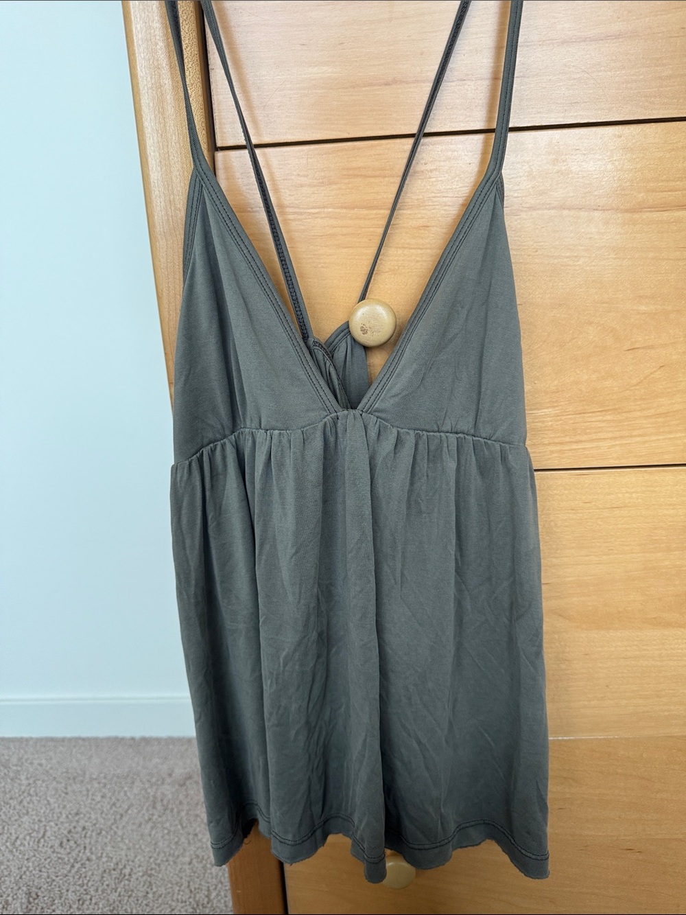 Free People Olive Gray Strapless Spaghetti-String V-Neck Tank top